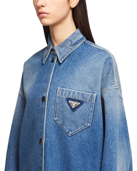 prada organic denim shirt|prada denim shirt women's.